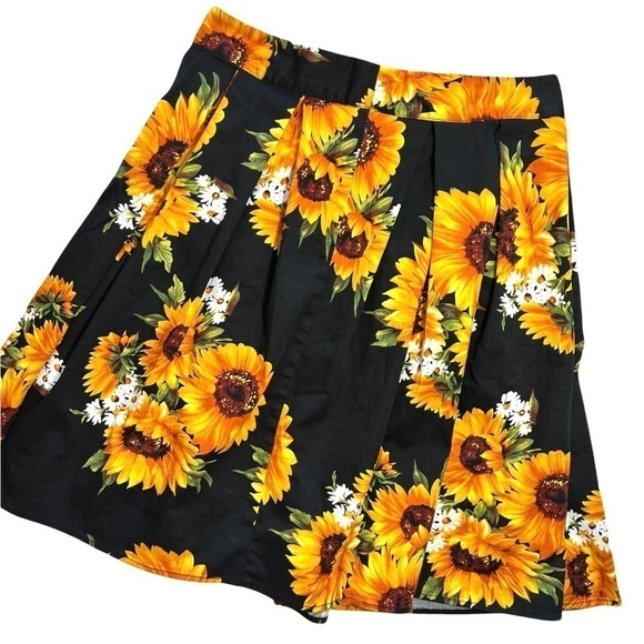 Vintage Handmade Artisan Sunflower Floral Knee Length Lightweight Skirt Large - Picture 7 of 15